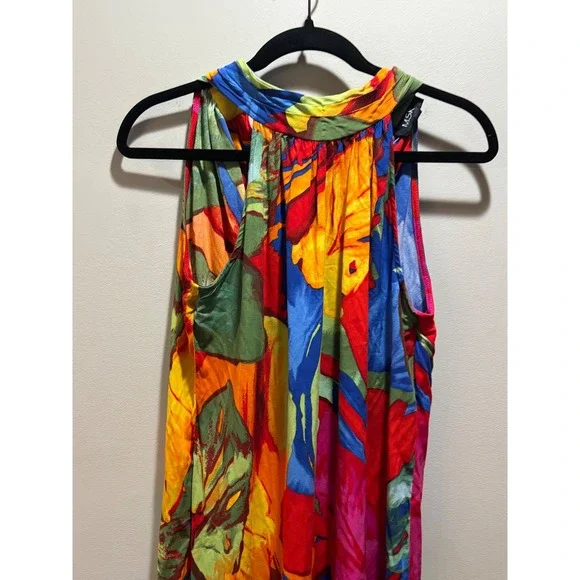MSK Halter Maxi Dress Colorful Floral Tiered Sleeveless Vibrant Bohemian Size M - Picture 4 of 9